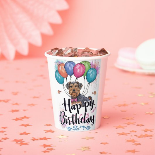 エアデールと風船の誕生日 紙コップ (インサイチュ)