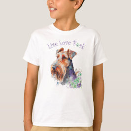 エアデールテリアのかわいい花柄 Tシャツ