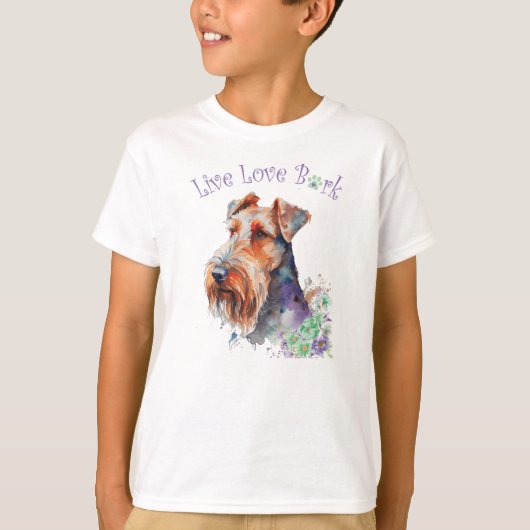 エアデールテリアのかわいい花柄 Tシャツ (正面)