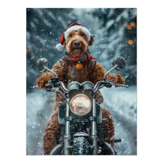 エアデールテリアのバイククリスマス ポスター (正面)