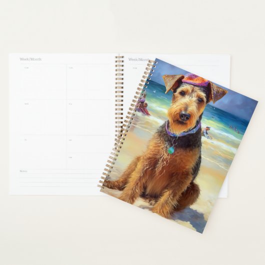 エアデールテリアのビーチ、犬好きへの夏ギフト プランナー手帳 (ディスプレー)
