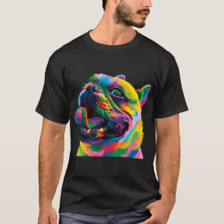 エアデールテリアの犬の落胆した夕日レトロな犬の顔のデザイン Tシャツ