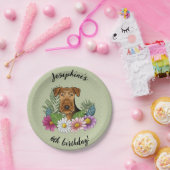 エアデールテリアカラフルフラワーズハッピーバースデー ペーパープレート (パーティー)