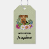 エアデールテリアカラフルーフラワーズ誕生日グリーン ギフトタグ (正面)
