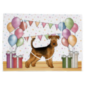 エアデールテリアドッグウィズパステルカラー誕生日 ラージペーパーバッグ (裏面)