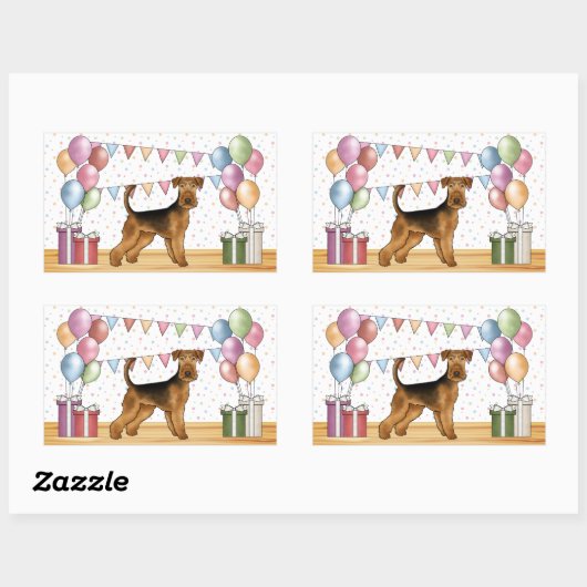 エアデールテリアドッグウィズパステルカラー誕生日 長方形シール (シート)
