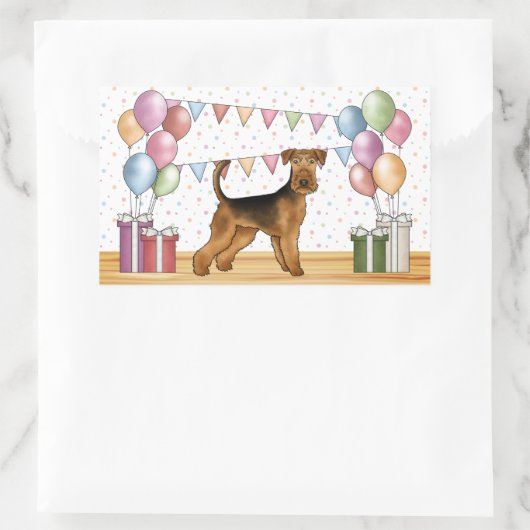エアデールテリアドッグウィズパステルカラー誕生日 長方形シール (バッグ)