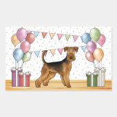 エアデールテリアドッグウィズパステルカラー誕生日 長方形シール (正面)