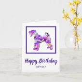 エアデールテリアドッグシルエットパープル誕生日 カード (黄色い花)