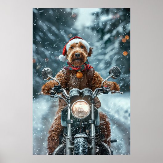 エアデールテリアバイクに乗るクリスマス ポスター (正面)