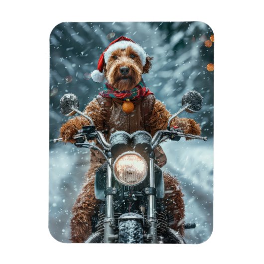 エアデールテリアバイクに乗るクリスマス マグネット (縦)