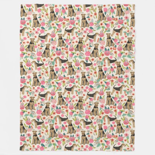 エアデールテリアフローラプリント毛布 フリースブランケット (正面)