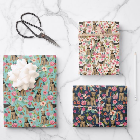 エアデールテリアードッグフローラ ラッピングペーパーシート (正面)
