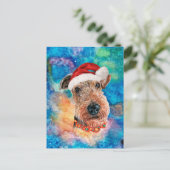 エアデールテリア犬種のクリスマス シーズンポストカード (スタンド正面)
