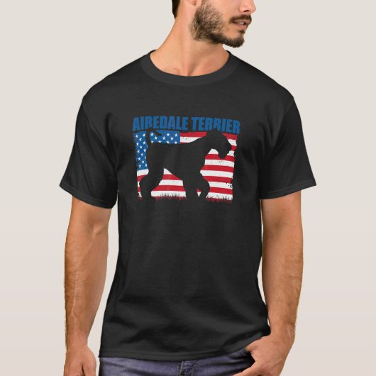 エアデールテリア アメリカ国旗 Tシャツ (正面)