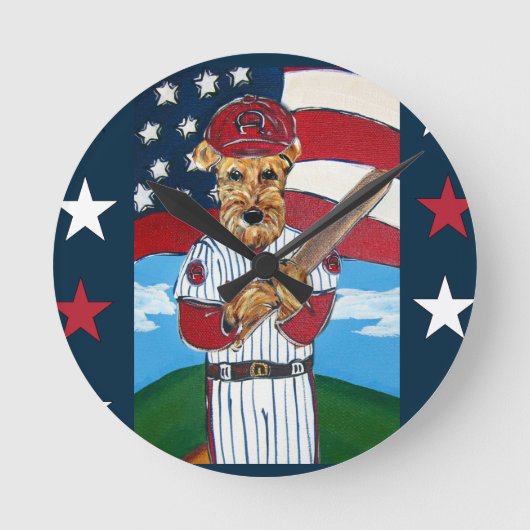 エアデールテリア ラウンド壁時計 (正面)