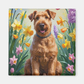 エアデールドッグ絵を描春の花 マグネット (正面)