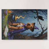 エアデール・テリアのウィスキカルなハロウィン絵画 ジグソーパズル (横)