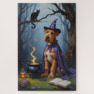 エアデール・テリアのウィスキカルなハロウィン絵画 ジグソーパズル