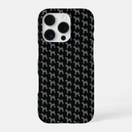 エアデール・テリアのシルエット イエロー ブラックグリッド iPhone 16 PROケース