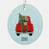 エアデール·テリアー·ドッグ·レッド·トラックのクリスマス セラミックオーナメント (左)