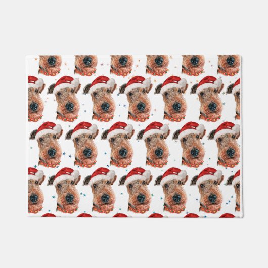 エアデール・テリア犬のクリスマス ドアマット (正面)