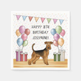 エアデール・テリア かわいい犬 パステル お誕生日おめでとう スタンダードカクテルナプキン