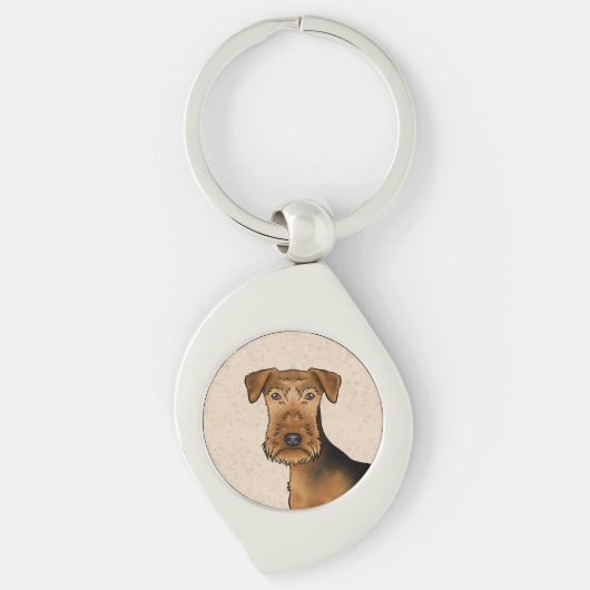 エアデール・テリア かわいい カートゥーン 犬の顔 ベージュ キーホルダー (正面)