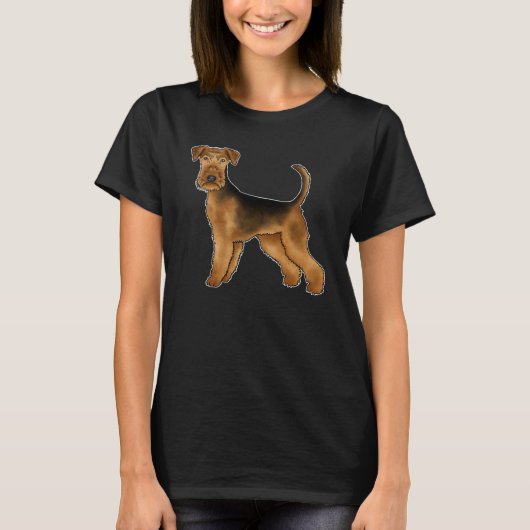 エアデール・テリア かわいい カートゥーン 犬 イラスト Tシャツ (正面)