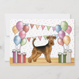 エアデール・テリア カートゥーン 犬 カラフル 誕生日 招待状