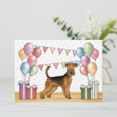 エアデール・テリア カートゥーン 犬 カラフル 誕生日 招待状 (スタンド正面)