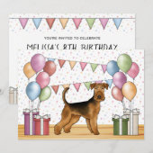 エアデール・テリア カートゥーン 犬 カラフル 誕生日 招待状 (正面/裏面)