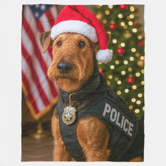 エアデール・テリア クリスマスカード フリースブランケット (正面)