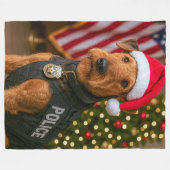 エアデール・テリア クリスマスカード フリースブランケット (正面(横))