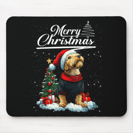 エアデール・テリア クリスマス サンタ帽子 犬 マウスパッド (正面)