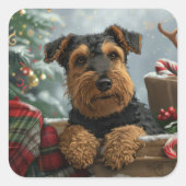 エアデール・テリア クリスマス スクエアシール (正面)