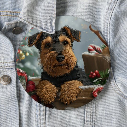 エアデール・テリア クリスマス 缶バッジ (インサイチュ)