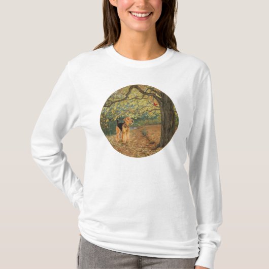 エアデール・テリア バードウォッチング Tシャツ (正面)