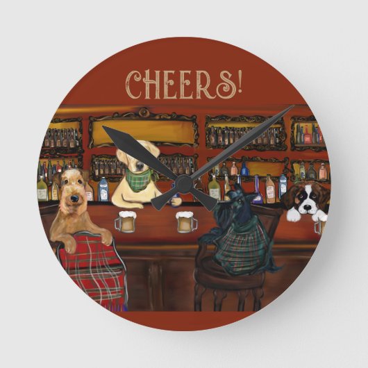 エアデール・テリア & フレンズ ラウンド壁時計 (正面)