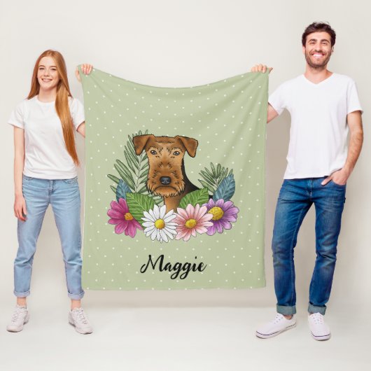 エアデール・テリア 花と名前 フリースブランケット (インサイチュ)