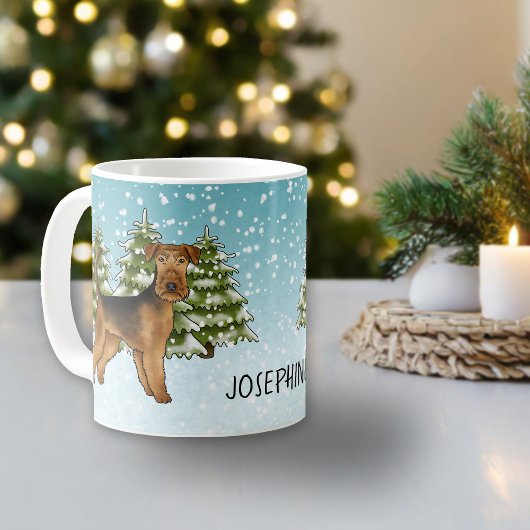 エアデール・テリア 雪の森 名前入り コーヒーマグカップ