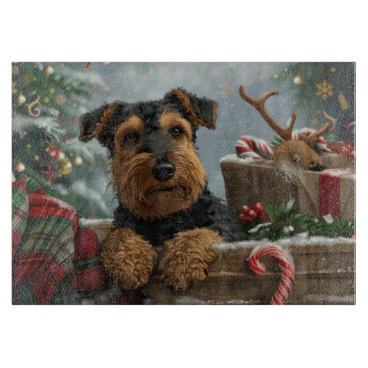 エアデール・ドッグ クリスマス カッティングボード (正面)