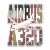 エアバスa320ジェットライナー。ヴィンテージヨーロッパ国旗 シール (正面)