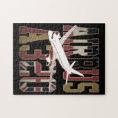 エアバスa320ジェットライナー。ヴィンテージヨーロッパ国旗 ジグソーパズル (横)