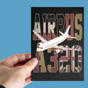 エアバスa320ジェットライナー。ヴィンテージヨーロッパ国旗 ポストカード