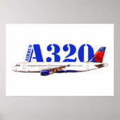 エアバスA320旅客機の水彩画 ポスター (正面)