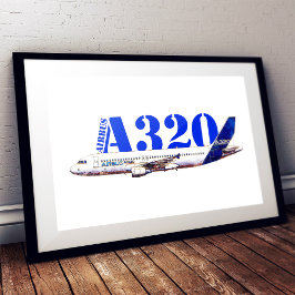 エアバスA320航空機の水彩画プロフィール ポスター