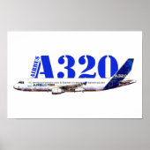 エアバスA320航空機の水彩画プロフィール ポスター (正面)
