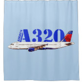 エアバスA320航空機用水彩スケッチ シャワーカーテン (正面)