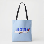 エアバスA320航空機用水彩スケッチ トートバッグ (正面)